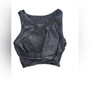 OFFLINE by Aerie Ribbed Black Twist-Front Crop Top – Size Small